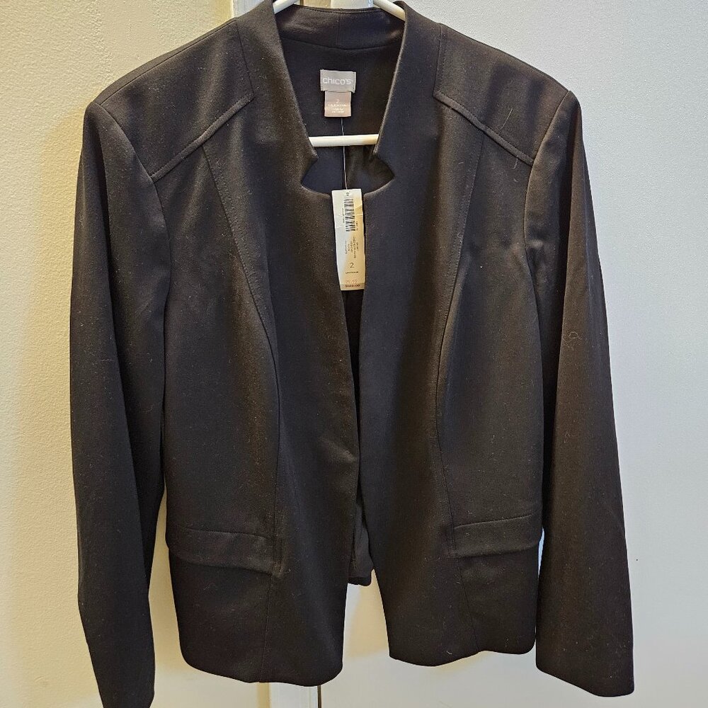 Chico's Seasonless Ponte Jacket Blazer Black (12 / 14 or Chico's 2) NEW - Office